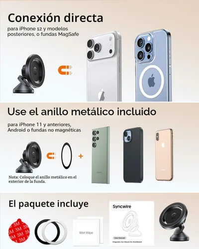Miniatura 8 de SYNCWIRE MagSafe - Soporte magnético para teléfono de automóvil, soporte magnético para tablero de automóvil, soporte de teléfono magnético fuerte