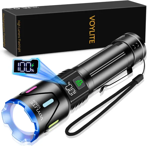 Miniatura 8 de Linternas recargables de alto lúmenes, 100000 LM, batería de 5000 mAh con pantalla LCD, 3 modos, zoomable e impermeable IP67, para camping, pasear
