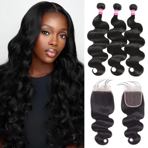 Miniatura 23 de DMKEEP Extensiones de cabello humano ondulado con cierre, 12, 14, 16+10 pulgadas, 100% cabello virgen brasileño sin procesar, 3 paquetes con cierre