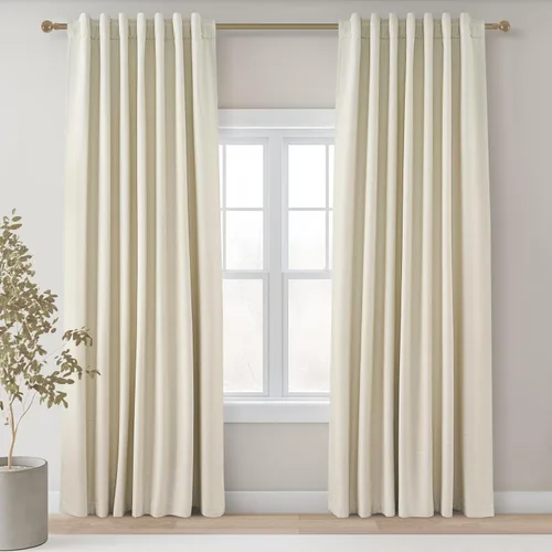 Miniatura 18 de Topfinel Cortinas opacas, blanco beige, 2 paneles, ventanas pequeñas, textura, mezcla de lino, bohemia, abedul, rural, gancho, bolsillo trasero