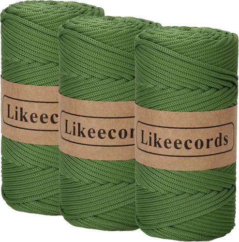 Miniatura 21 de Likeecords Cordón de macramé trenzado de poliéster de 0.157 in, 140 yardas/426 pies, hilo elástico para bolsa de ganchillo para manualidades, Verde