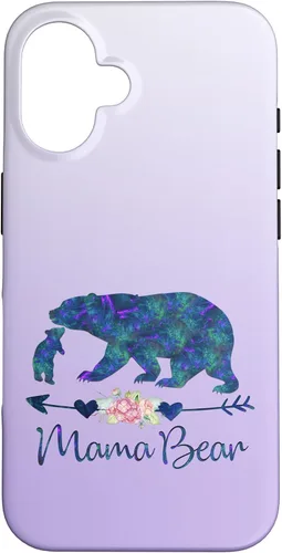 Miniatura 32 de Teal Blue Purple Floral Mama Bear and One Cub Silver Purple Case for iPhone 17