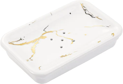 Shinowa Jabonera de cerámica, soporte doble para jabón con drenaje, jabonera autodrenante de porcelana, soporte para jabón en barra para ducha,