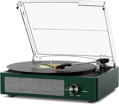 Miniatura 8 de Tocadiscos de vinilo con receptor Bluetooth integrado y 2 altavoces estéreo, 3 velocidades y 3 tamaños, tocadiscos retro portátil para Naranja