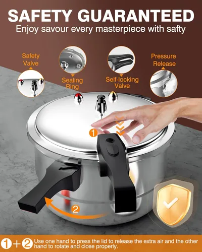 Miniatura 3 de WantJoin Olla a Presión de Aluminio de 10 Qt con Válvula de Liberación y Múltiples Dispositivos Protectores, Envasadora a Presión Compatible