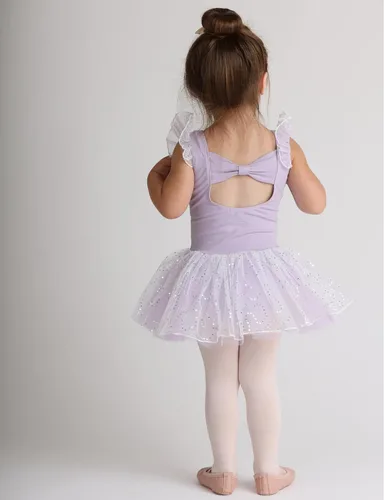 Miniatura 6 de Zaclotre Leotardos de ballet de manga con vuelo para niñas con falda tutú, vestido de baile con lazo en la espalda, trajes de bailarina brillantes
