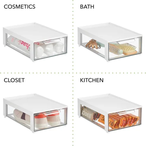 Miniatura 5 de mDesign Lumiere Collection - Contenedores apilables de plástico para almacenamiento de oficina con cajón frontal para armario, escritorio, estantes