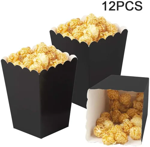 Miniatura 3 de Cajas negras para palomitas de maíz, mini caja de papel para palomitas de maíz, contenedor de cartón para palomitas de maíz para fiestas, paquete