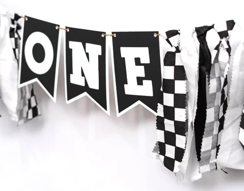Miniatura 6 de VANGNING Cartel para silla alta de coche de carreras, cartel blanco y negro para silla de bebé, decoración de primer cumpleaños, tema de autos