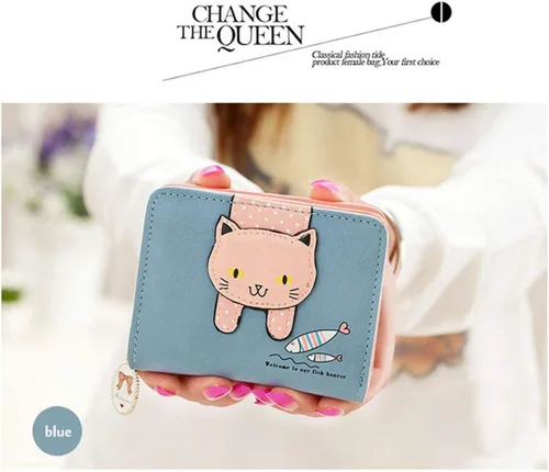 Miniatura 6 de Hjkiopc Cartera pequeña para niñas y mujeres diseño de gato monedero organizador de tarjetas Azul Cartera plegable