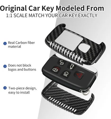 Miniatura 3 de T-carbon Carbon Fiber Key Fob Protector Compatible with Land Rover Series Car Key fob Cover Compatible with Jaguar Key Case