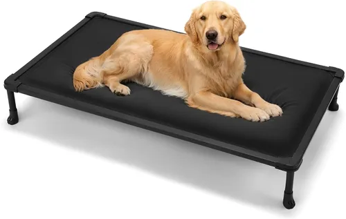 Miniatura 7 de Veehoo Cama elevada para perros a prueba de masticación, catre elevado duradero para mascotas con tapete impermeable relleno de algodón de Negro