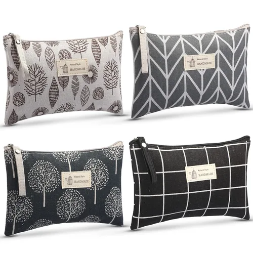 Boao - Juego de 4 bolsas de cosméticos de lona para bolso, bolsas de maquillaje, pequeñas con cremallera, lindo organizador de viaje multifuncional