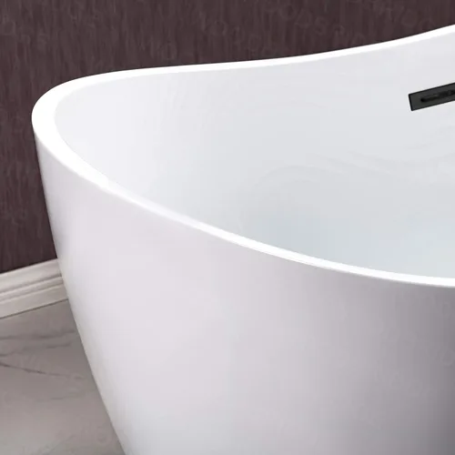 Miniatura 12 de WOODBRIDGE BTA1516 - Bañera de acrílico independiente de 59 pulgadas, moderna bañera blanca con desbordamiento y drenaje negro mate, almohada