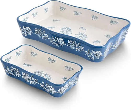 Cacerola para horno Sartén para lasaña 2 piezas Plato para hornear Plato de cazuela Platos para hornear para horno Juego de platos para hornear Azul