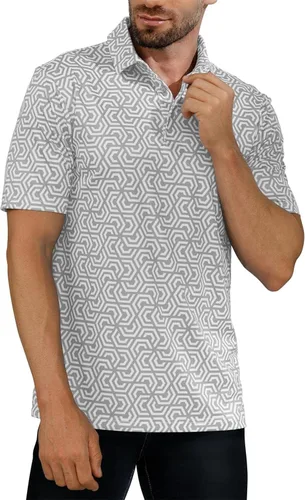 Miniatura 2 de JOYMASAR Camisas de golf para hombre - Polo de manga corta con estampado de rendimiento que absorbe la humedad