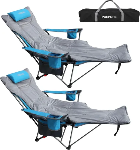 Miniatura 10 de Silla de camping reclinable con reposapiés extraíble con reposacabezas, cojín de algodón, sillas plegables ajustables y portátiles