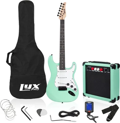 LyxPro - Kit de guitarra eléctrica de 36 pulgadas para niños con guitarra de tamaño 3/4 para principiantes, amplificador, seis cuerdas, dos púas,
