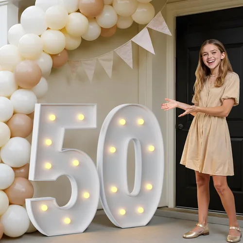 Miniatura 28 de IMPRSV Letras de mosaico iluminadas de marquesina, 4 pies para globos y fiestas, decoración de kit de arco