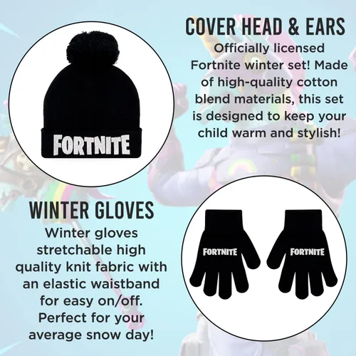 Miniatura 2 de FORTNITE Conjunto de 2 piezas de gorro de invierno y guantes de nieve para niños