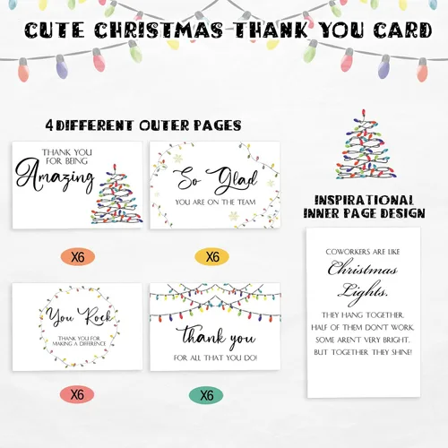 Miniatura 3 de Cholemy 24 Juegos de Tarjetas de Agradecimiento de Navidad para Compañeros de Trabajo, Empleados, Personal del Equipo con Sobres y Calcomanías, Los