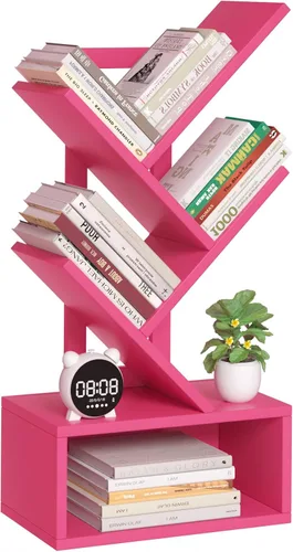 Miniatura 29 de SHEEPAM - Estantería pequeña con cajón, estantería de 4 niveles en forma de árbol en color negro, estantería de escritorio de madera, estanterías