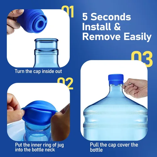 Miniatura 5 de Morsatie - Tapa reutilizable para jarra de agua de 3 y 5 galones, sin fugas y apertura, tapa de repuesto de silicona de grado alimenticio