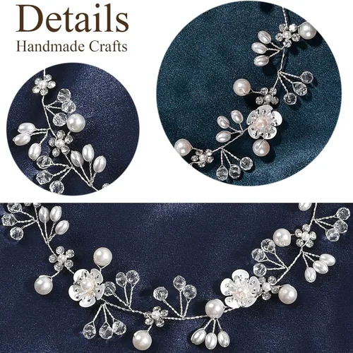 Miniatura 5 de Accesorios para el cabello de boda, diadema para niña de las flores, diadema de princesa con perlas para niñas, novias y mujeres (plateado)