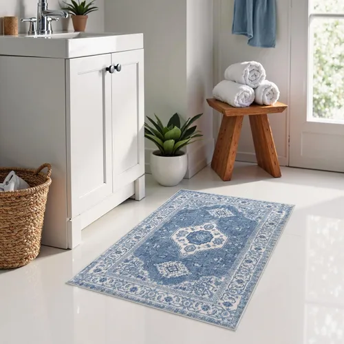 Miniatura 7 de Seavish Alfombra de baño bohemia, vintage, envejecida, absorbente, pequeña, antideslizante, lavable, para fregadero, ducha, tocador, suave, cómoda