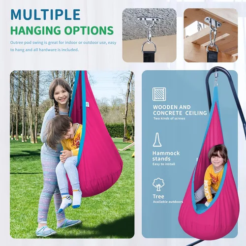 Miniatura 2 de Hamaca tipo cápsula OUTREE 100% de algodón para niños. Para uso interior y exterior, rosado y azul Rosa y azul