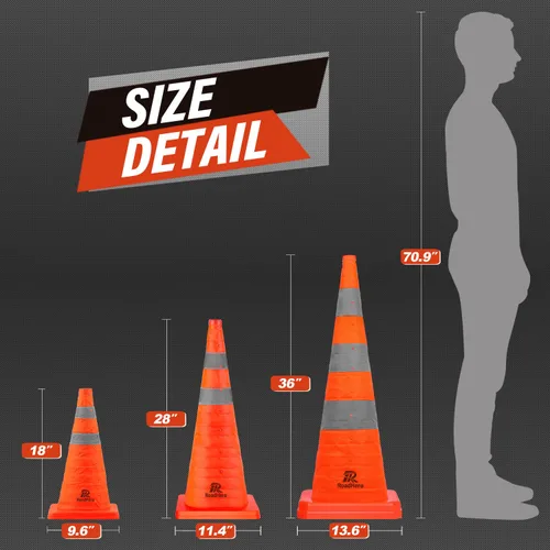 Miniatura 5 de RoadHero Paquete de 4 conos plegables de seguridad de tráfico de 28 pulgadas, conos emergentes multiusos con collar reflectante para seguridad vial