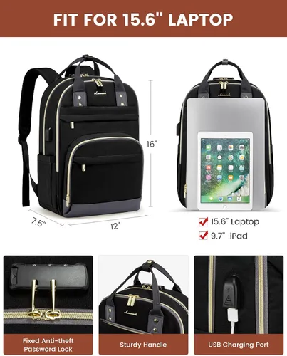 Miniatura 5 de LOVEVOOK - Mochila antirrobo con candado de seguridad para computadora portátil unisex; mochila para viajar, ir a la escuela y universidad, llevar