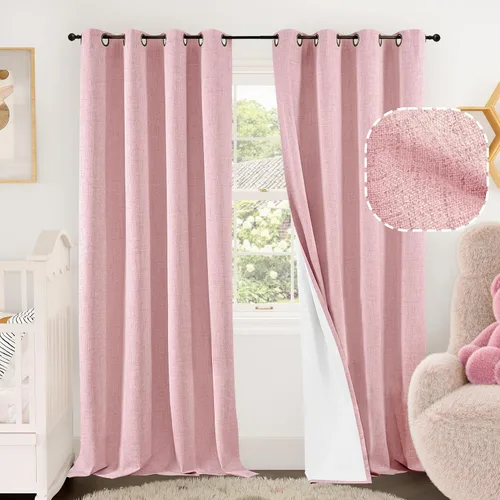 Miniatura 19 de Cortinas Opacas de Lino Azul Bebé para Guardería de 40 Pulgadas de Largo, 2 Paneles, Cortinas Cortas con Aislamiento Térmico Boho de Bloqueo Total