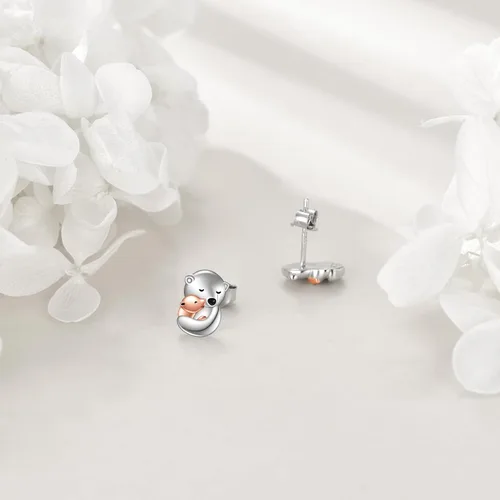 Miniatura 4 de Aretes de plata de ley con diseño de búho, conejo, gato, xolotl, joyería para mujeres y niñas
