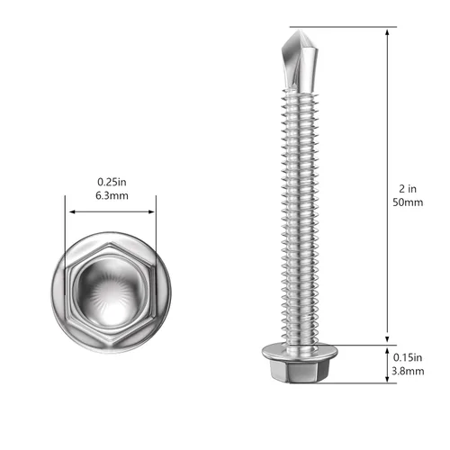 Miniatura 2 de Wensilon (150 piezas) #8×2" Tornillos autoperforantes con cabeza hexagonal de arandela, Tornillos para chapa metálica de acero inoxidable 410