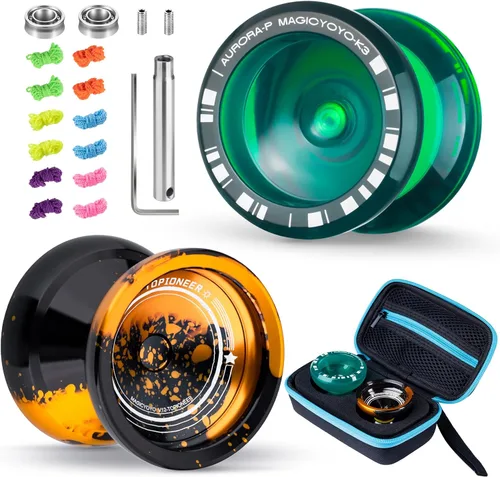Miniatura 16 de MAGICYOYO Responsive Yoyos - Paquete de 2 yoyos de metal V12 + yoyo de plástico K2 verde brillante, yoyo profesional para niños, yoyo de doble