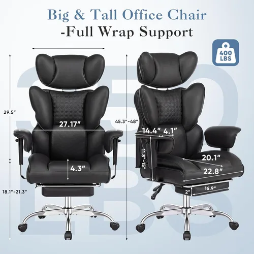 Miniatura 3 de DUMOS Silla de escritorio grande y alta para oficina en casa, silla de computadora para juegos, silla ergonómica ejecutiva con reposapiés, respaldo