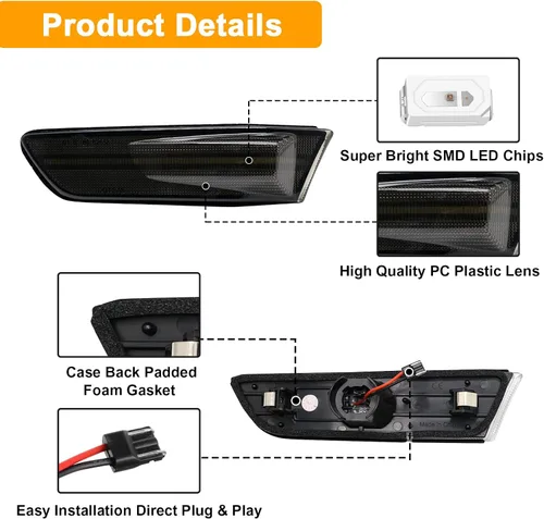 Miniatura 6 de Luces LED de señalización de giro laterales compatibles con G35 2D Coupé 2003-2007 / para Skyline V35 Coupe 2002-2007, lámparas de marcadores