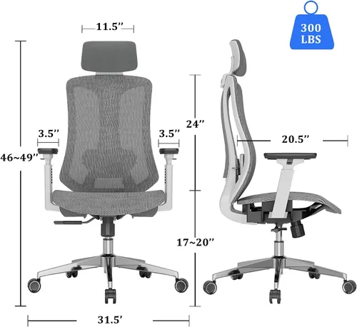 Miniatura 3 de Logicfox Silla de oficina ergonómica, silla de escritorio de malla con respaldo alto, soporte lumbar ajustable y reposabrazos 3D, silla giratoria