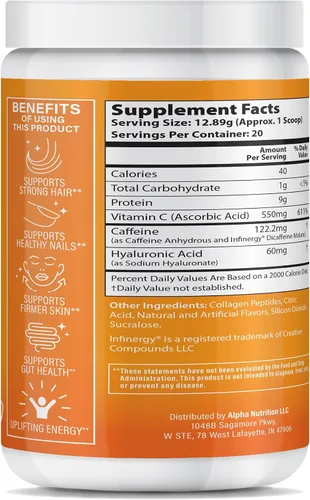 Miniatura 2 de Peptide Energy - Colágeno en polvo para cabello, uñas, piel, tipo I y III, cafeína para energía, vitamina C, biotina, ácido hialurónico, cero