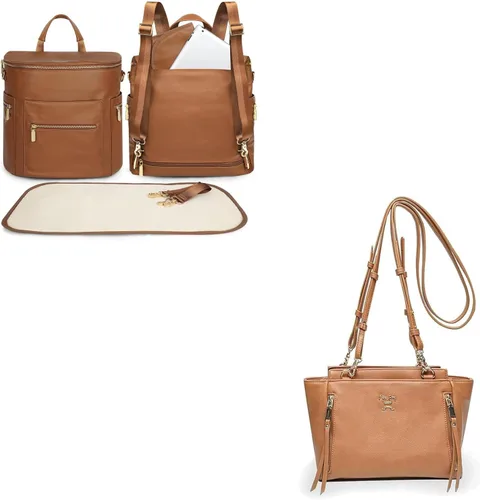 miss fong Mochila para pañales, bolsa de bebé, bolsa de pañales de cuero, bolsa de pañales con bolsas cruzadas para pañales, Miss Fong Paquete de