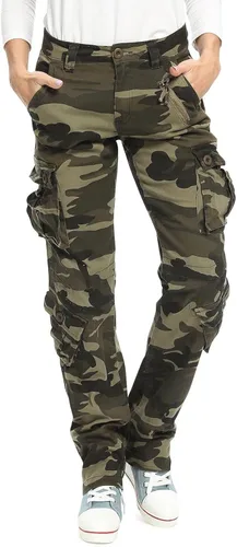 OCHENTA Pantalones cargo holgados militares casuales para mujer, camuflaje militar, combate de fatiga con 8 bolsillos