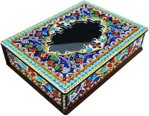 Miniatura 14 de HSTONY Caja decorativa de arte de diamantes DIY con kit de espejo, cajas de madera de pintura de diamantes, caja de almacenamiento de joyas para Set