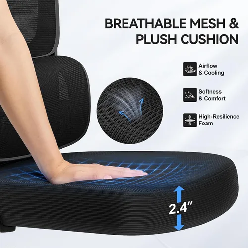 Miniatura 8 de ALLGOD Silla de oficina ergonómica, silla de escritorio de malla con soporte lumbar, silla de oficina en casa con respaldo alto con reposacabezas