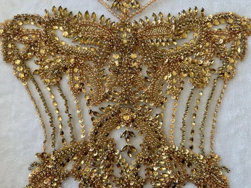 Miniatura 5 de Apliques hechos a mano de cristal sobre encaje, diamantes de imitación para coser, cuentas de flecos, parches de lentejuelas, accesorios de Champán