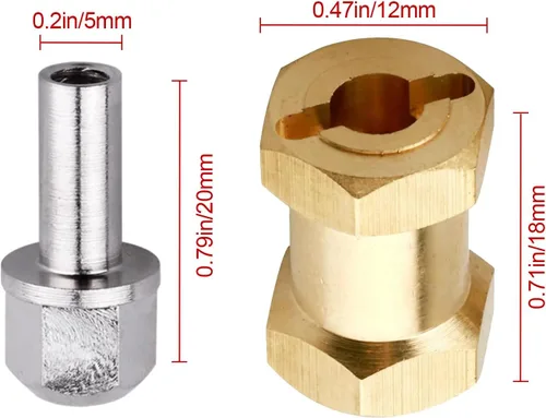 Miniatura 2 de 4 extensiones de cubos de rueda de latón RC de 0.472 pulgadas, espaciadores de ruedas, adaptador de unidad hexagonal para 1/10 RC Crawler Axial