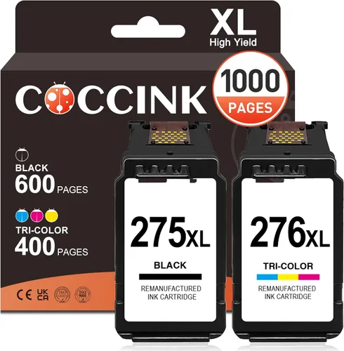 COCCINK 275 XL 276 XL para Canon 275XL 276XL Cartuchos de tinta remanufacturados | Work with Canon Pixma TS3722 TS3720 TS3700 TR4720 TR4722 TR4700