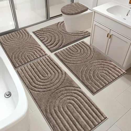 Miniatura 12 de Juego de alfombras de baño HEBE de 5 piezas, tapetes de baño absorbentes y suaves para baño, juego de tapetes de baño lavables a máquina