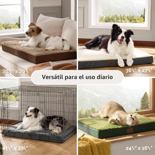Miniatura 8 de Bedsure Camas para Perros Tamaño Grande - Cómodas Camas Planas para Mascotas con Funda Lavable Extraíble, Alfombrilla de Espuma Ortopédica