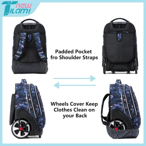 Miniatura 122 de NEW TILAMI Mochila con ruedas de 19 pulgadas con bolsa de almuerzo para niñas y niños, mochila para laptop con ruedas, bolsa de mano duradera